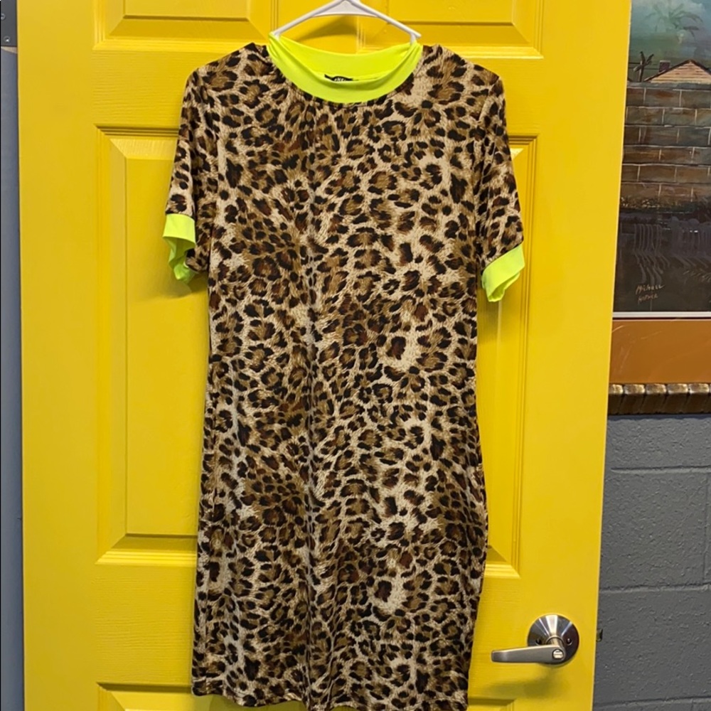 Shein leopard print and neon trim dress